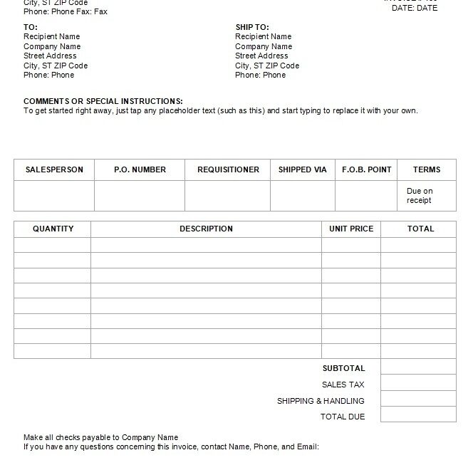Shipping Invoice Template Free Word Templates