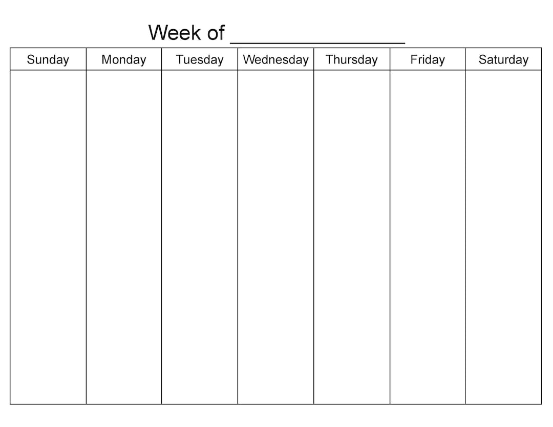 Sunday Start 7 Day Blank Weekly Calendar Printable Etsy