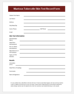 TB Skin Test Record Form Template For Word Download Sample TB Skin Test Record Form Template For Word Download Sample