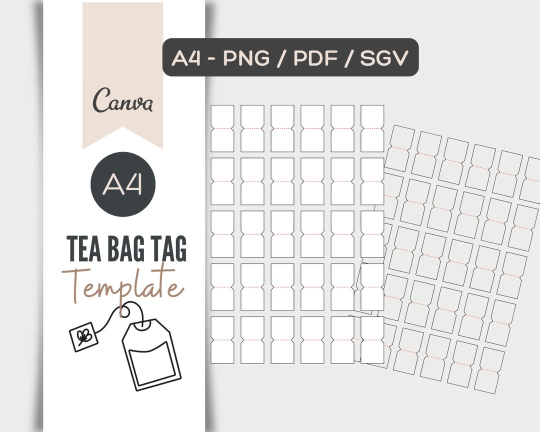 Tea Bag Tag Template Cricut A4 Party Printable Tea Digital Tea Bag 