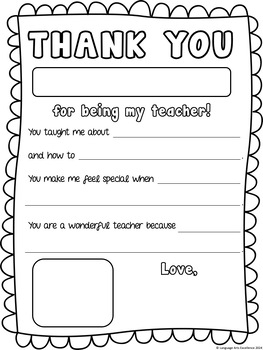Teacher Appreciation Fill in the Blank Card By Language Arts Excellence