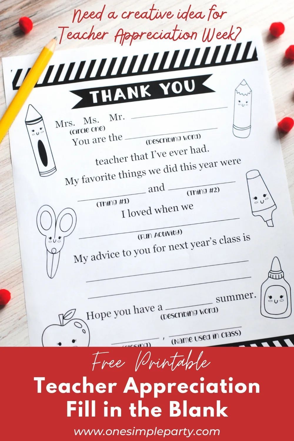 Teacher Appreciation Fill In The Blank Printable Free Teacher 
