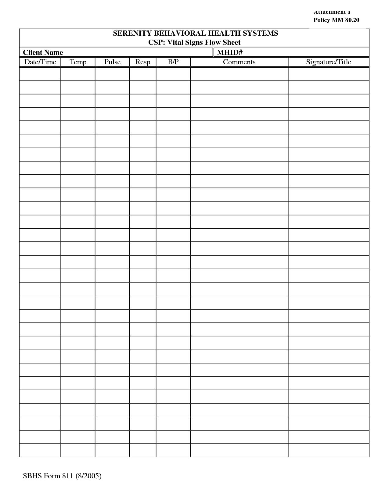 Free Blank Printable Weekly Vitals Sign Sheet