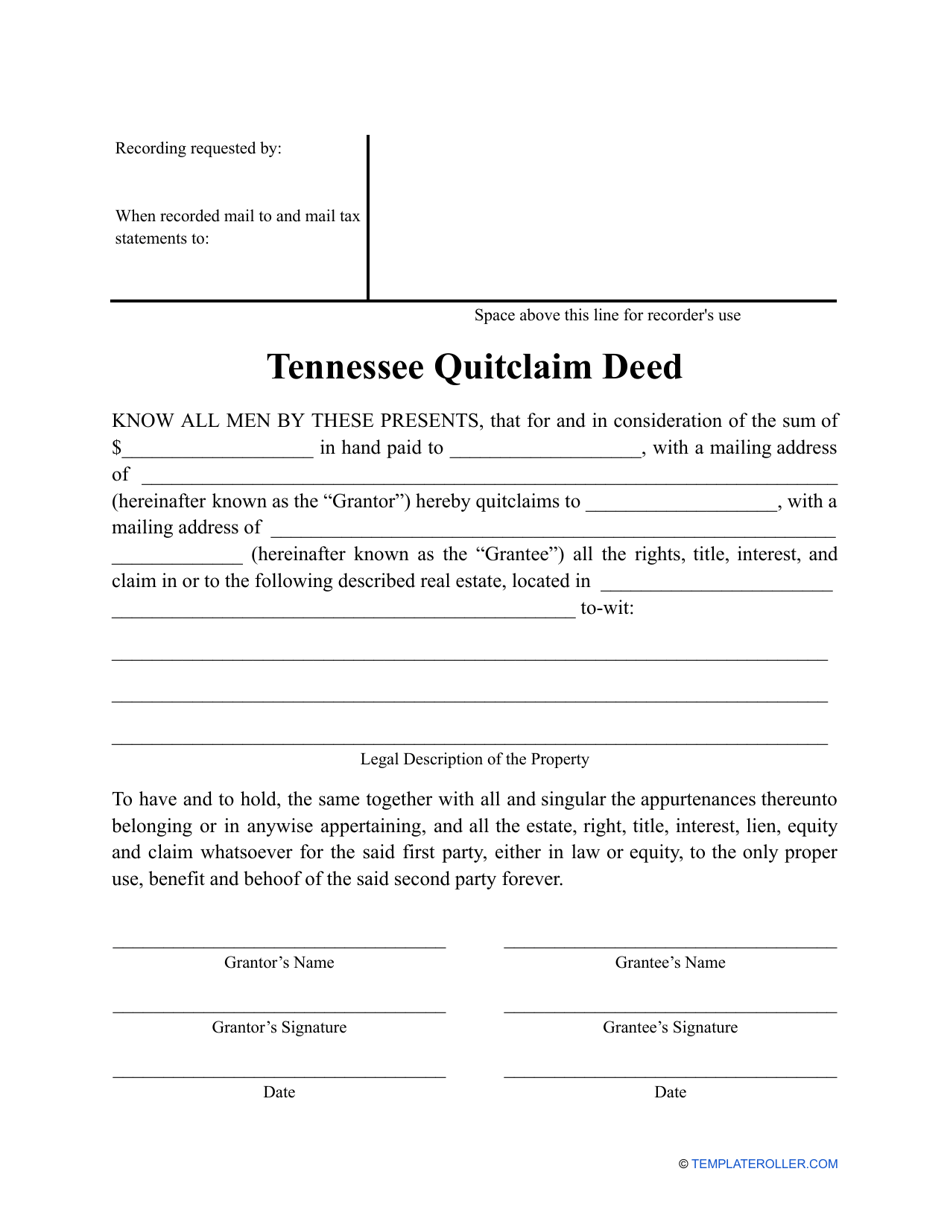 Tennessee Quitclaim Deed Form Fill Out Sign Online And Download PDF 