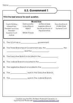 Three Branches Of Government Fill In The Blanks By Mrs Lupu 39 s Learning