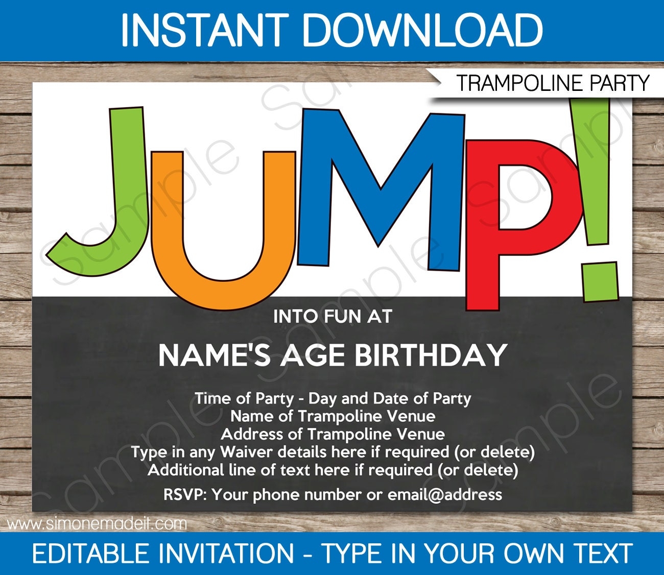 Altitude Trampoline Park Printable Blank Invitations