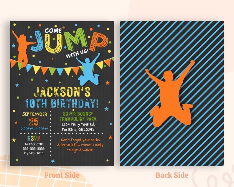 Trampoline Park Party Invitation Printable Trampoline Etsy Trampoline Park Party Invitation Printable Trampoline Etsy