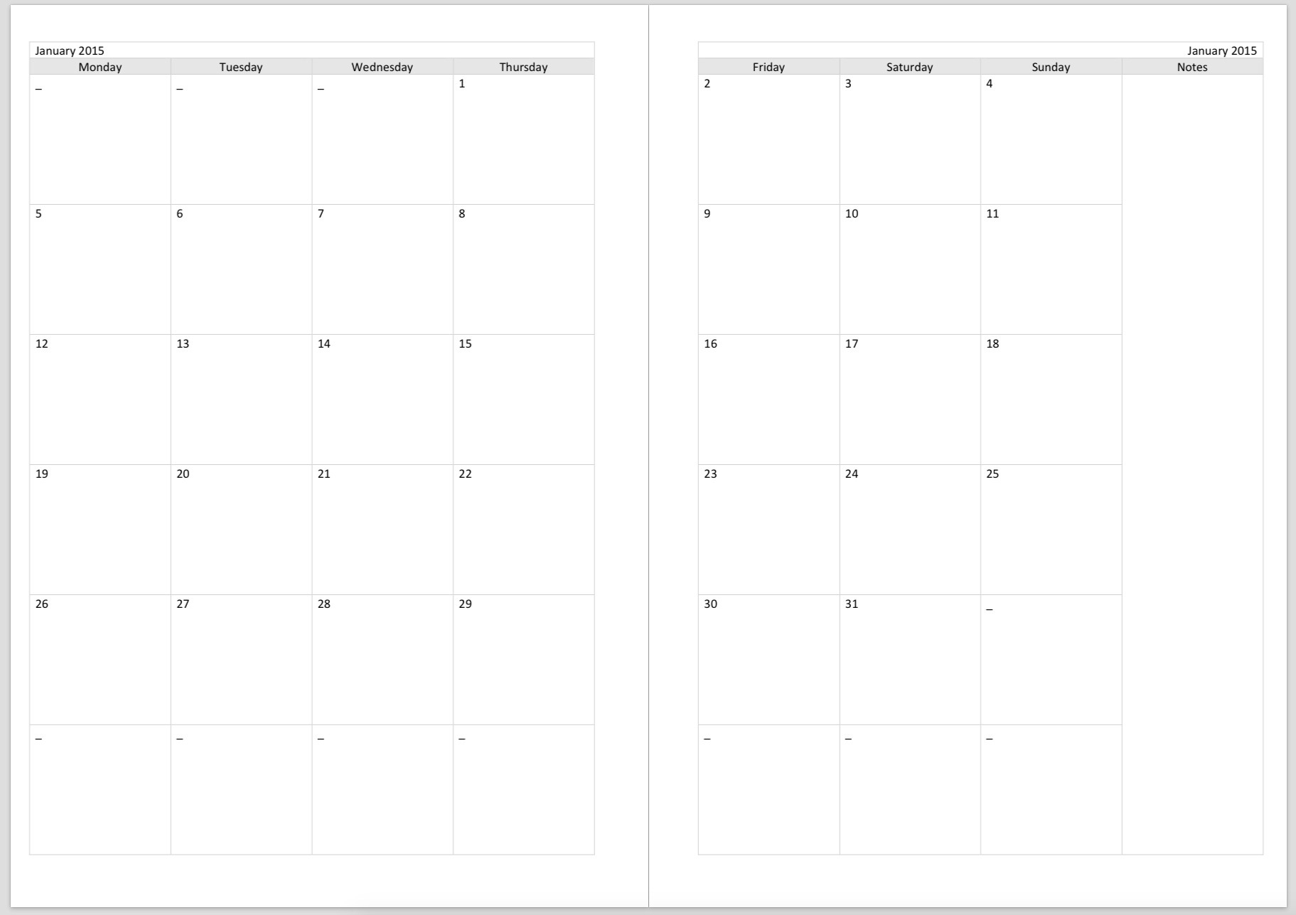 Blank Month On Two Pages Free Printable Blank Month On Two Pages Free Printable