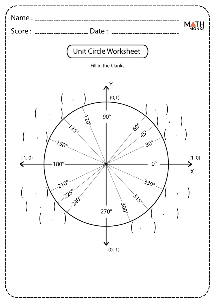 Fill In The Blank Unit Circle Printable