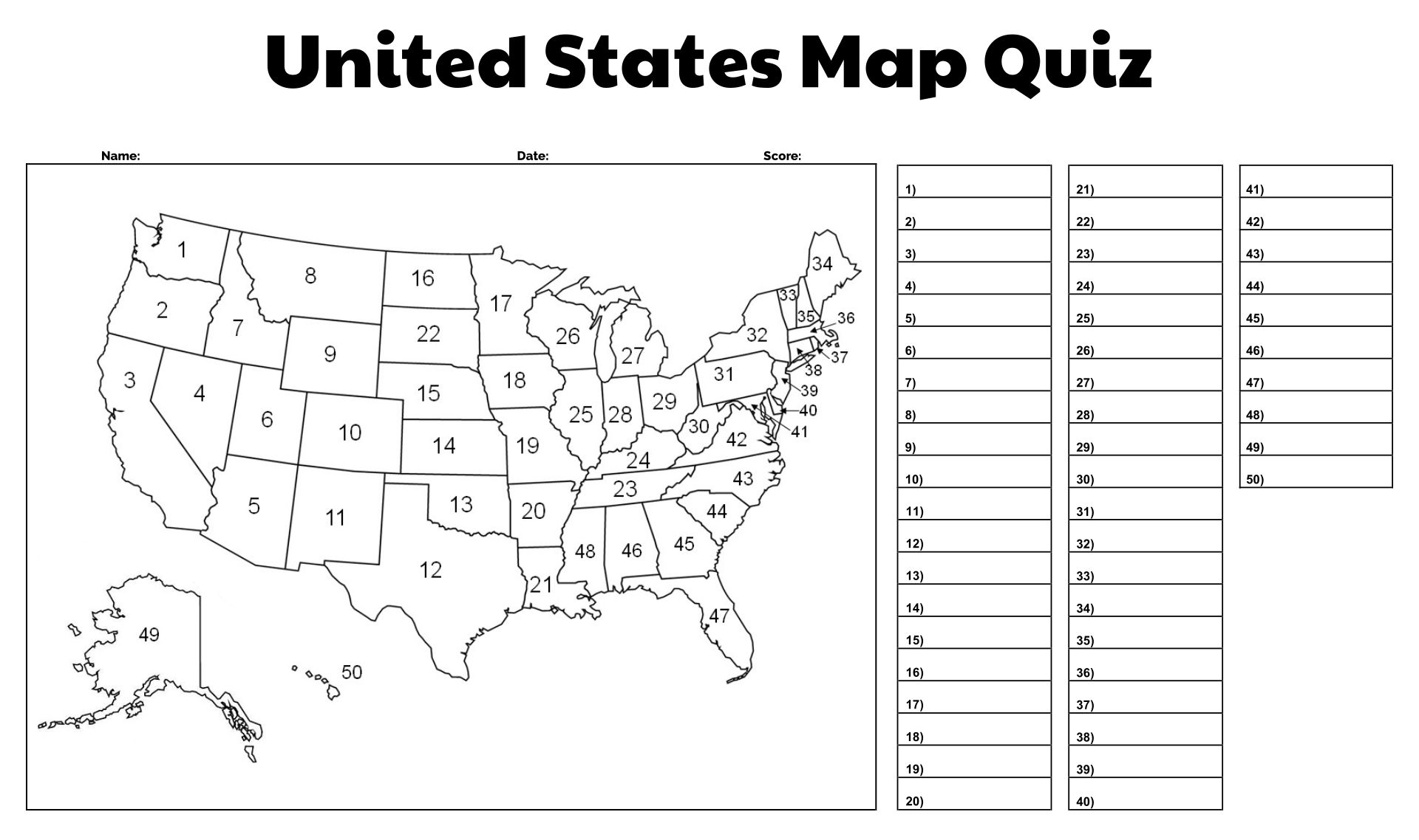 Us Map States Worksheet