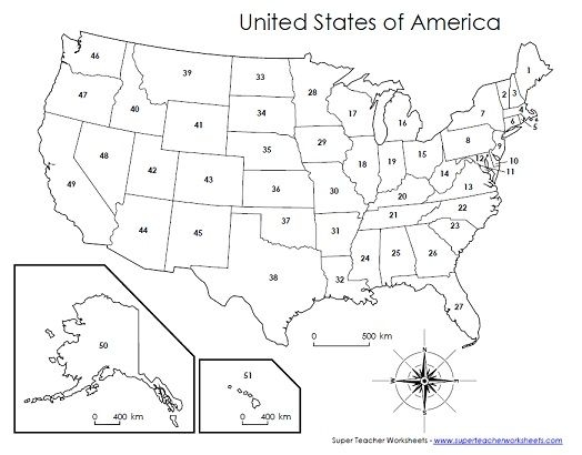 USA Numbered Map Us Map Printable Map Worksheets History Worksheets