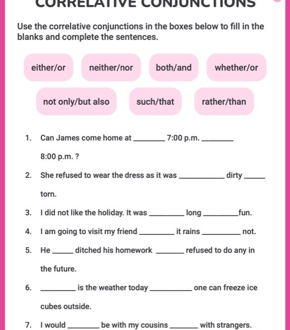 Use The Correlative Conjunctions Correctly Worksheet Printable