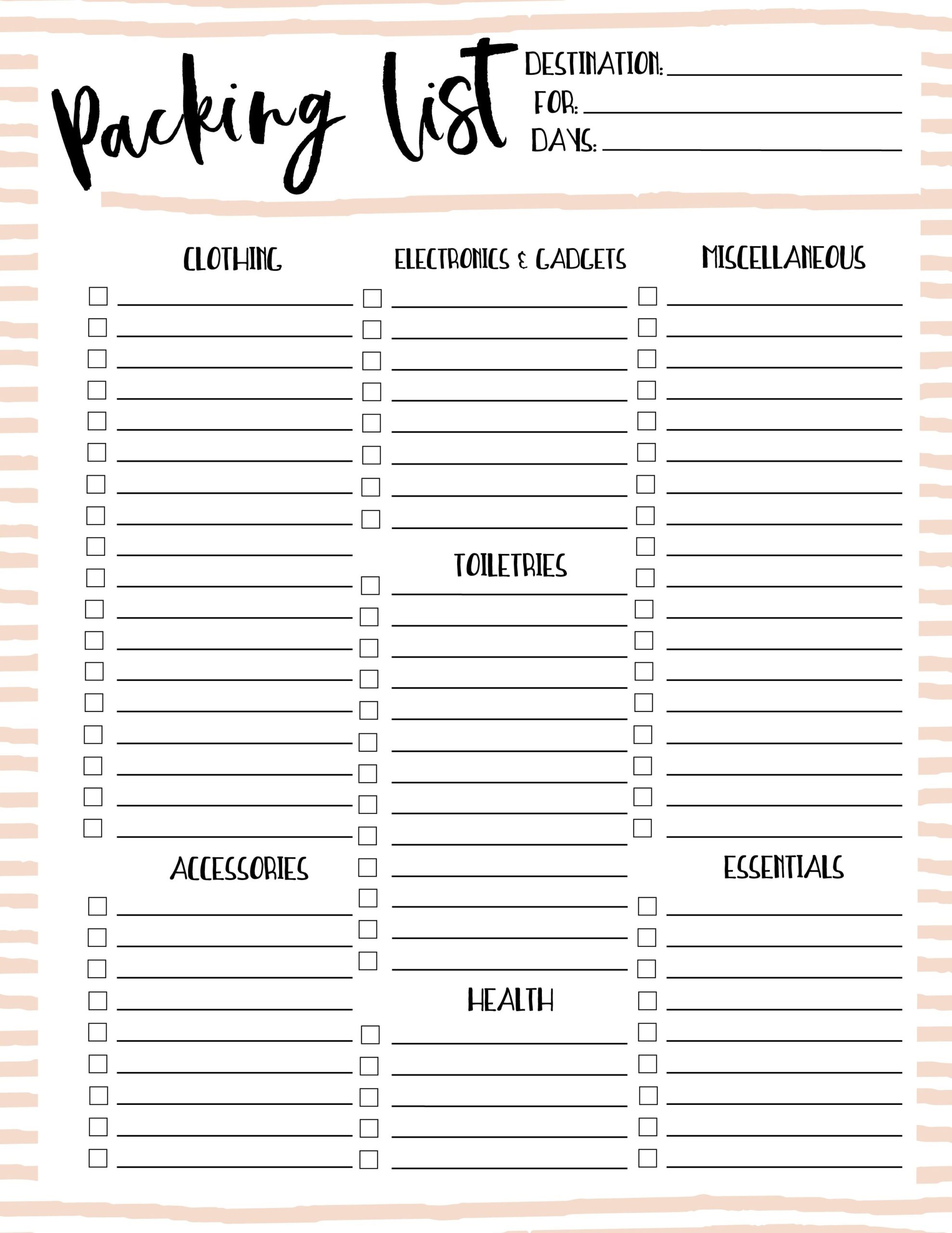 Vacation List Template Vacation List Template