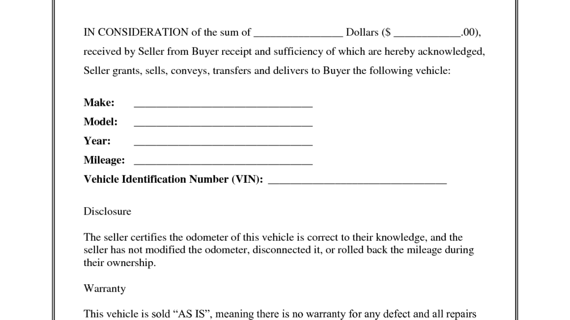 Vehicle Bill Of Sale Free Printable Documents