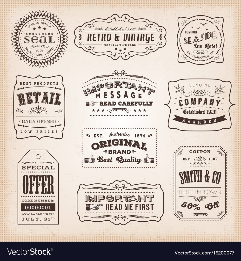 Vintage And Old fashioned Labels And Signs Vector Image Vintage And Old fashioned Labels And Signs Vector Image