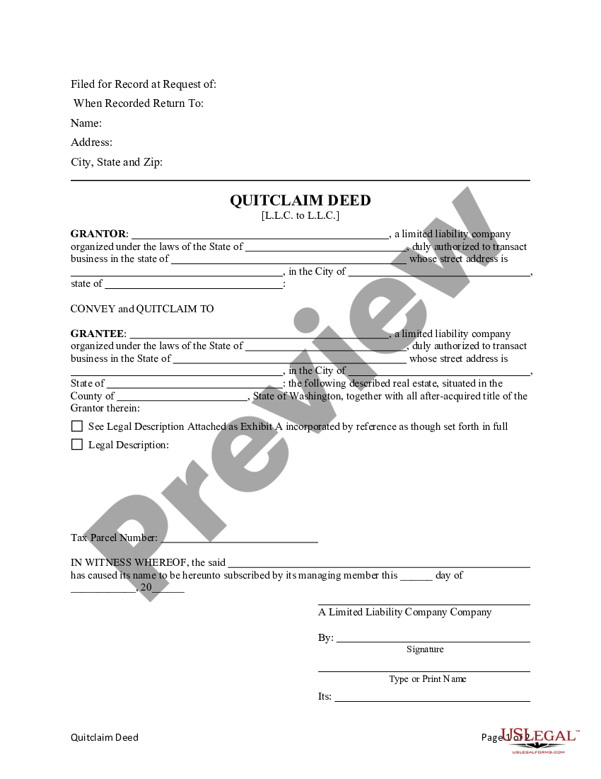 Washington Quitclaim Deed US Legal Forms