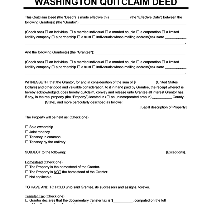 Washington State Quit Claim Deed Template