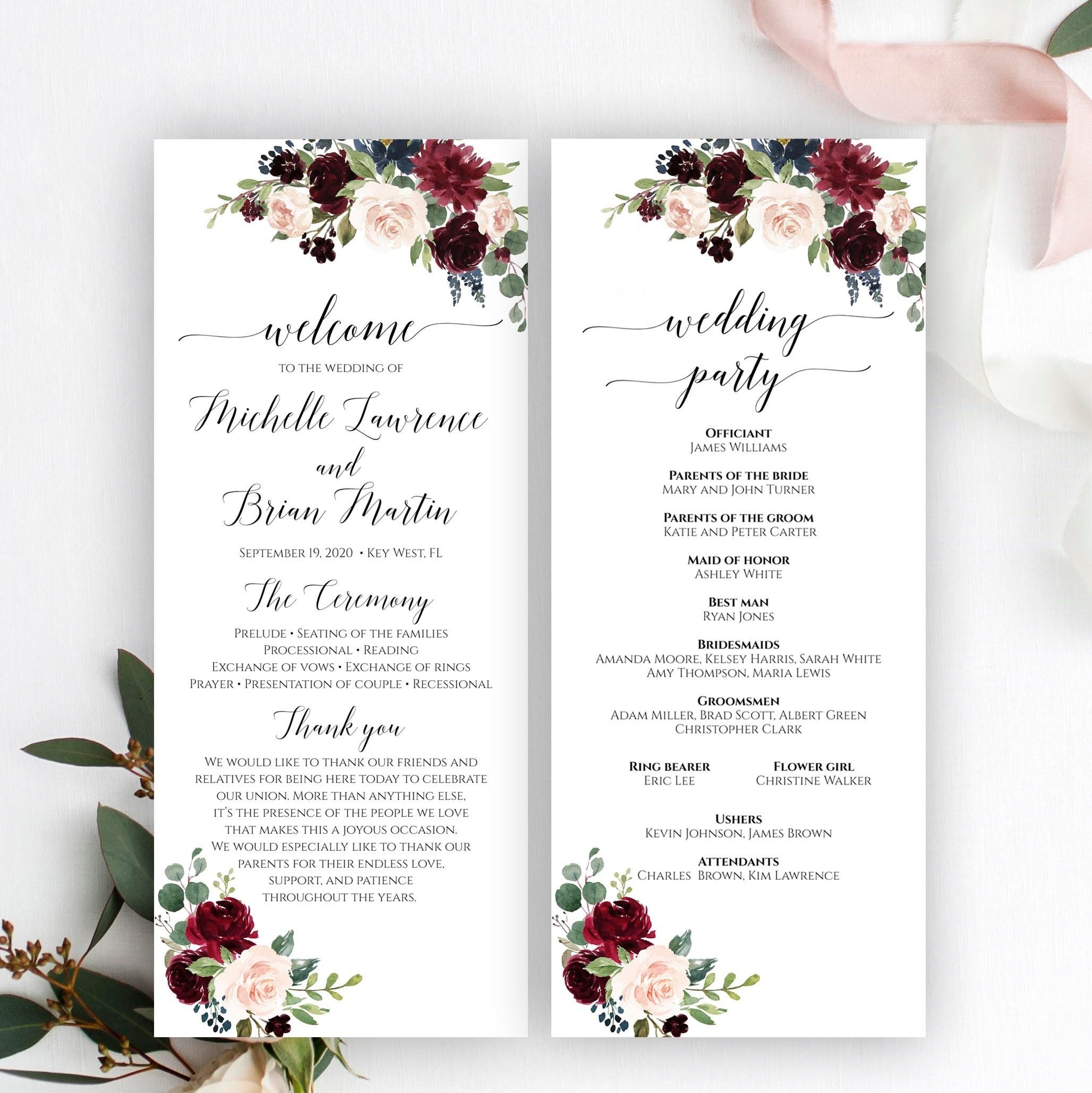 Wedding Program Template Printable Printable Sight Words List