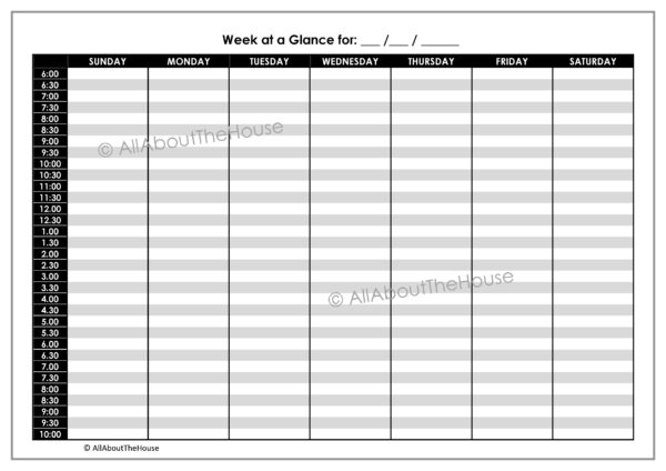 Blank Week Calendar Printable 15 Min Incrimints