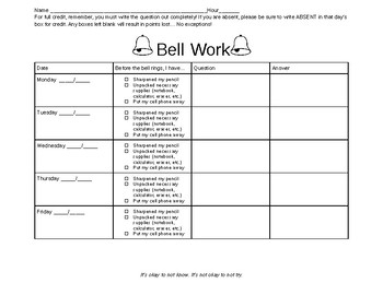 Weekly Bell Work Template By Miss Darnell 39 s Science Shop TpT