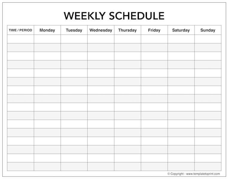 Blank Weekly Schedule Sunday To Saturday Printable