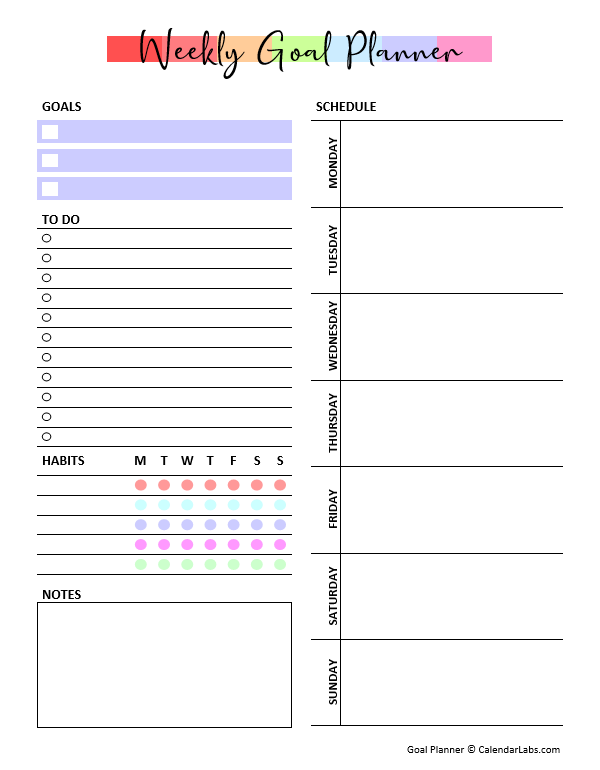 Weekly Goal Planner Free Printable Templates