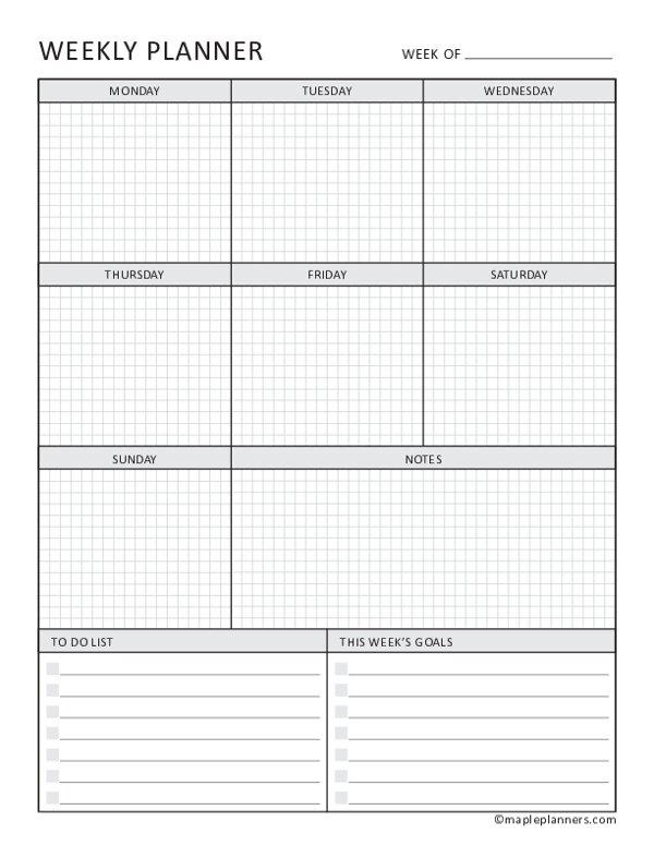 Weekly Planner Template With Goals