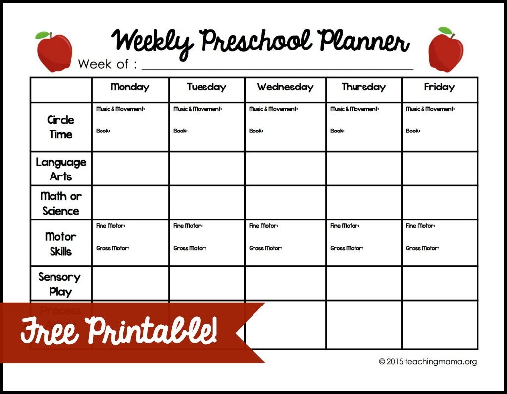 Weekly Preschool Planner Weekly Preschool Planner