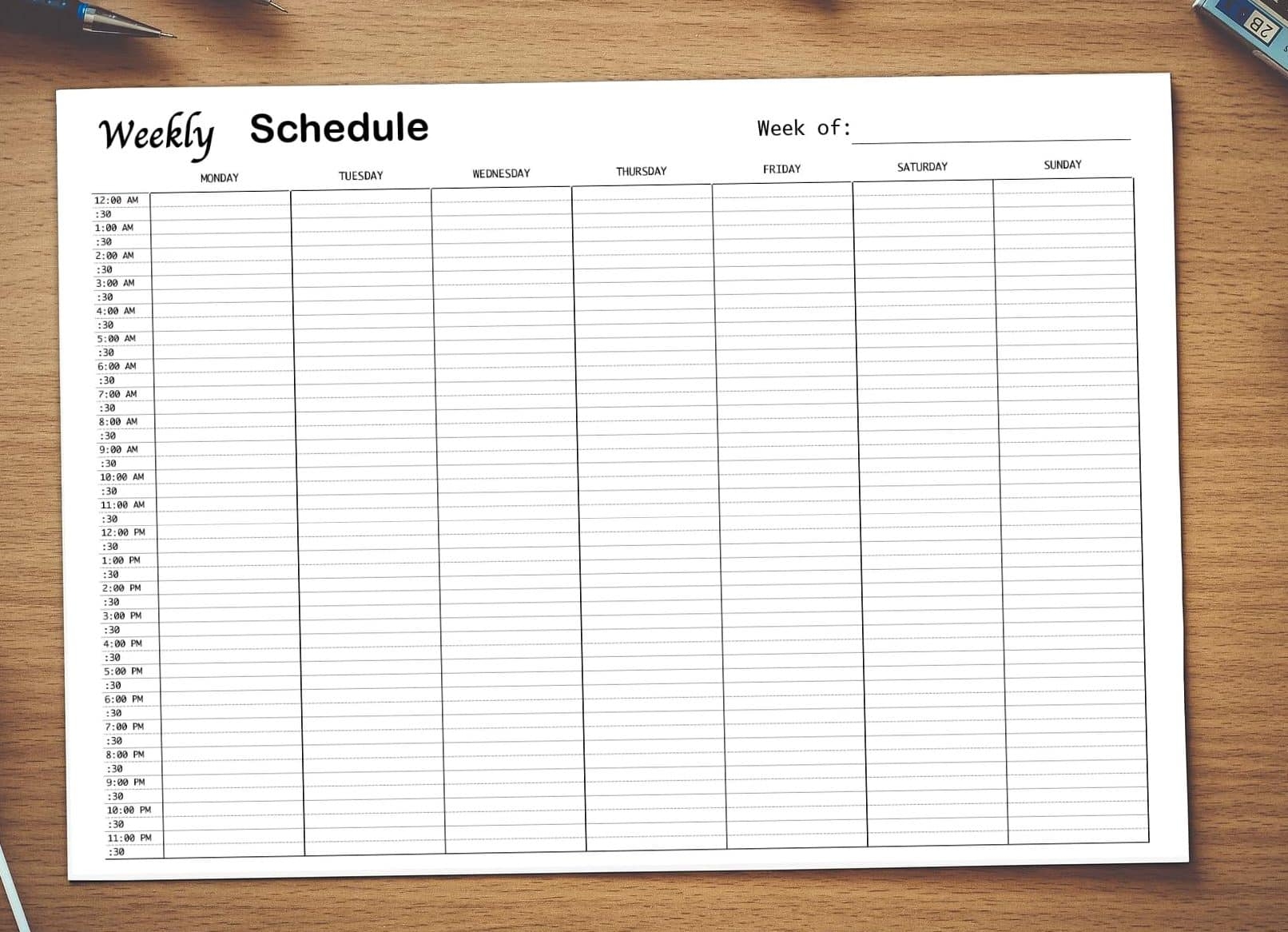 Weekly Schedule Template 15 Minute Increments