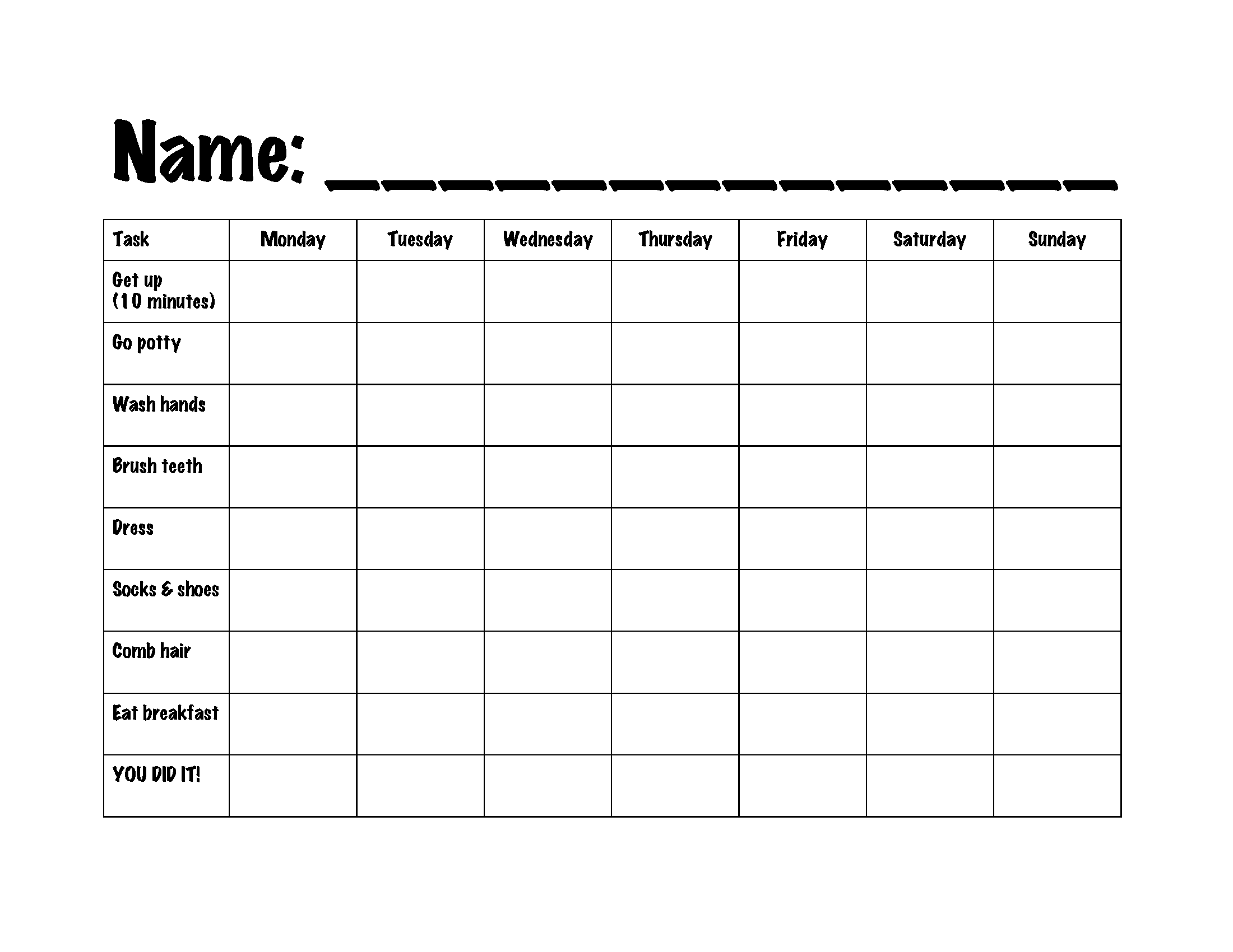 Weekly Shower Schedule Template
