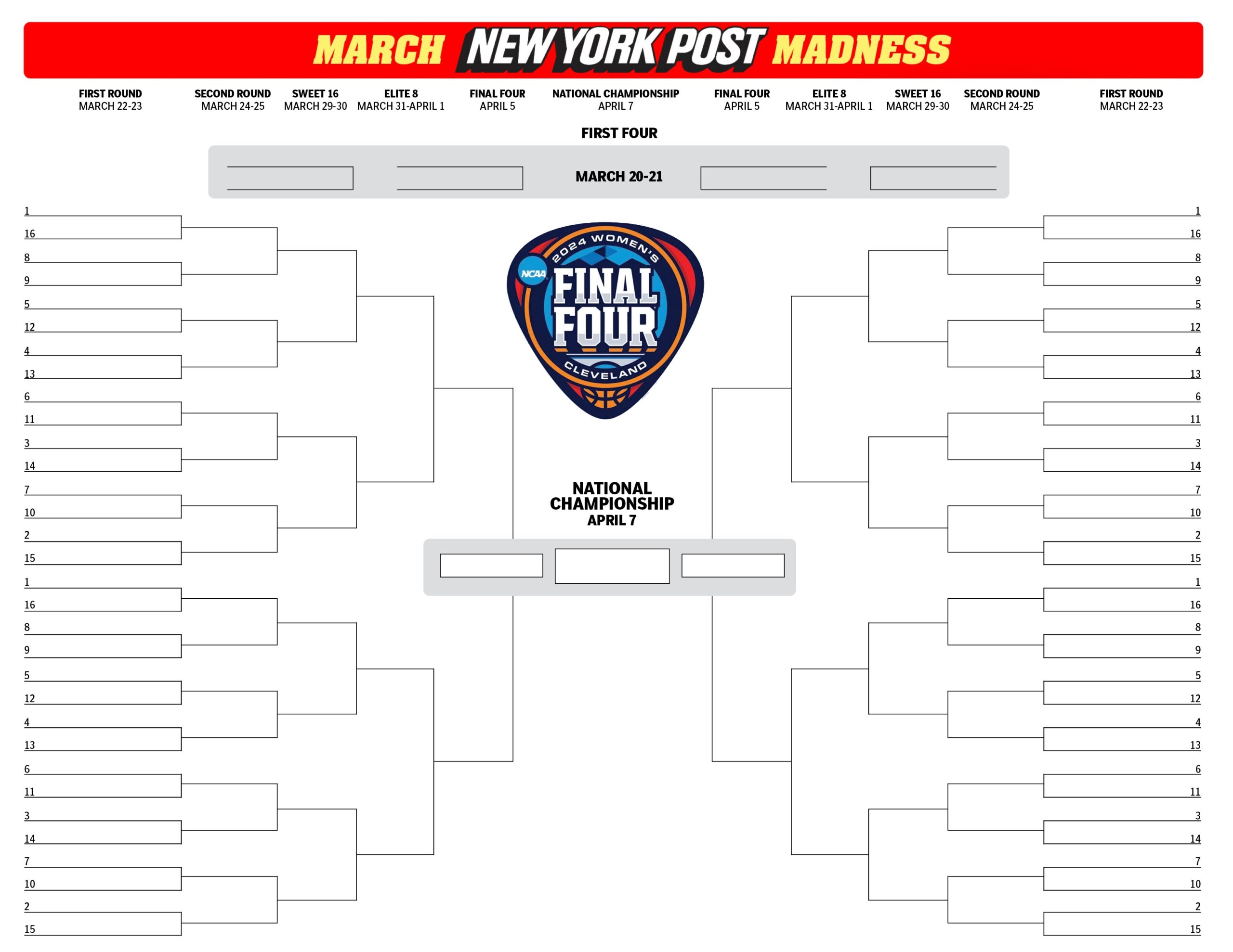 Women s March Madness 2024 Printable Blank NCAA Bracket Women s March Madness 2024 Printable Blank NCAA Bracket