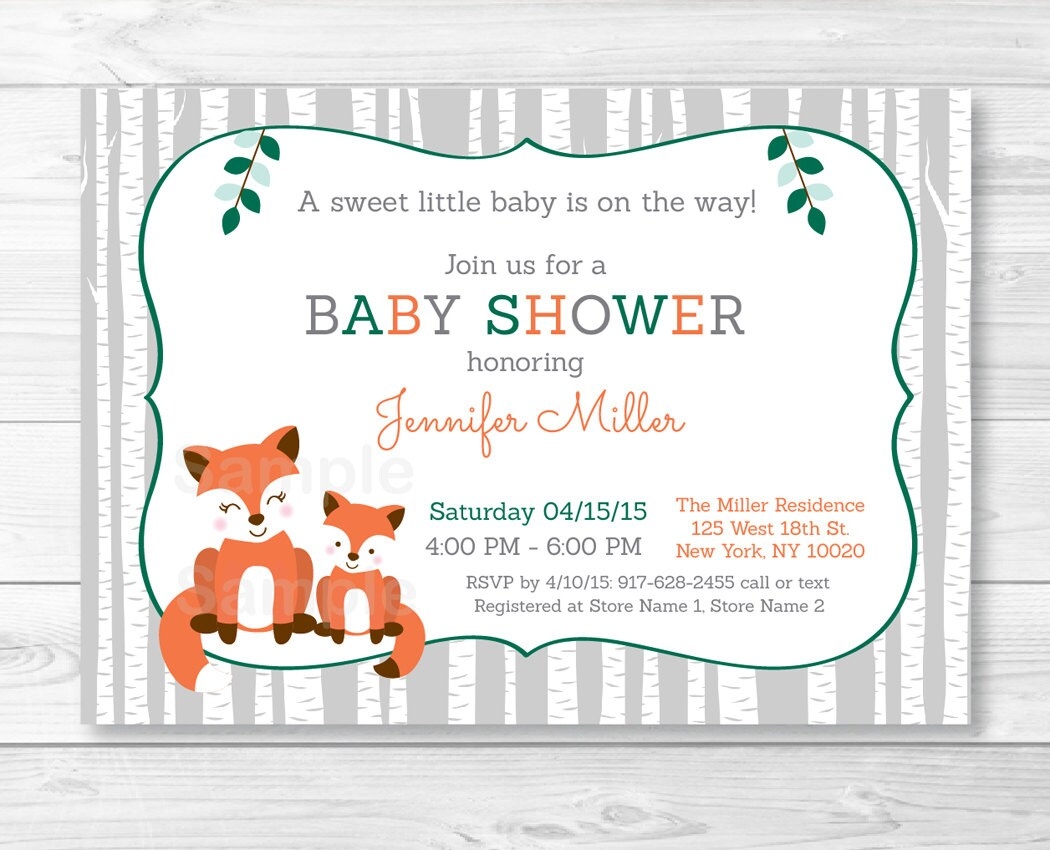 Woodland Fox Baby Shower Invitation Fox Baby Shower Invite