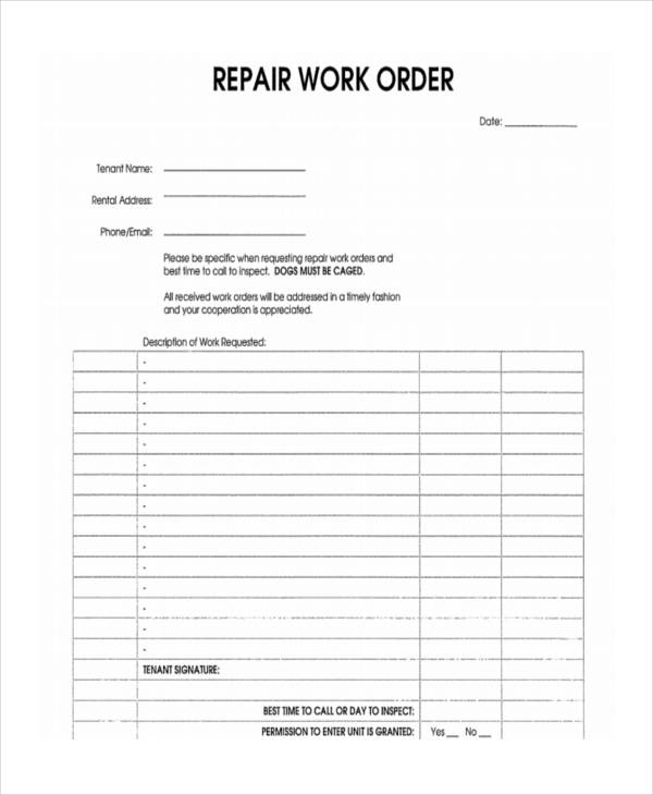 Work Order Form Blank Printable Printable Forms Free Online