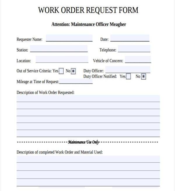 Work Order Form Blank Printable Printable Forms Free Online