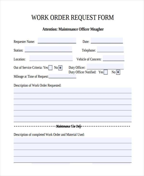 Work Order Form Blank Printable Printable Forms Free Online