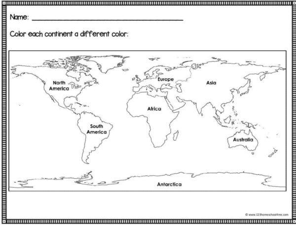 Free 3rd Grade Printable Blank Continents Map