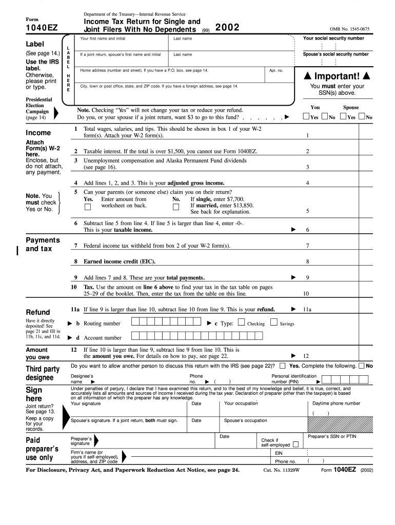 1040Ez Form Printable