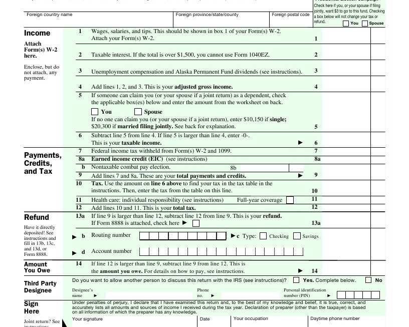 1040EZ Free Download Create Edit Fill And Print PDF