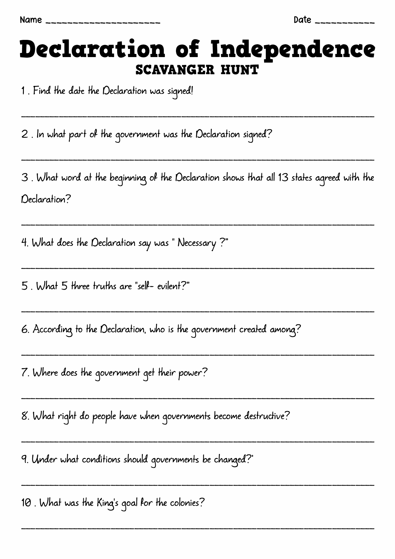 16 Declaration Of Independence Worksheets Elementary Free PDF At 