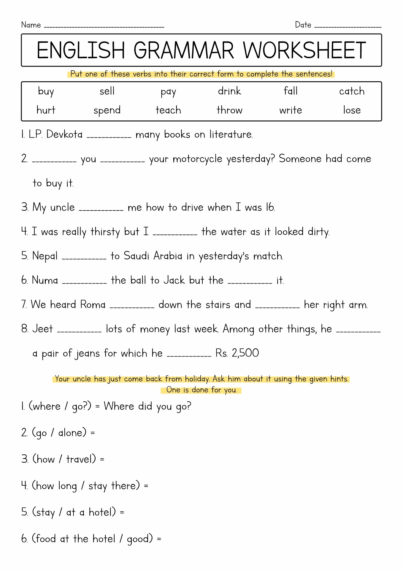 Free Printable Grammar Worksheets For 9th Grade