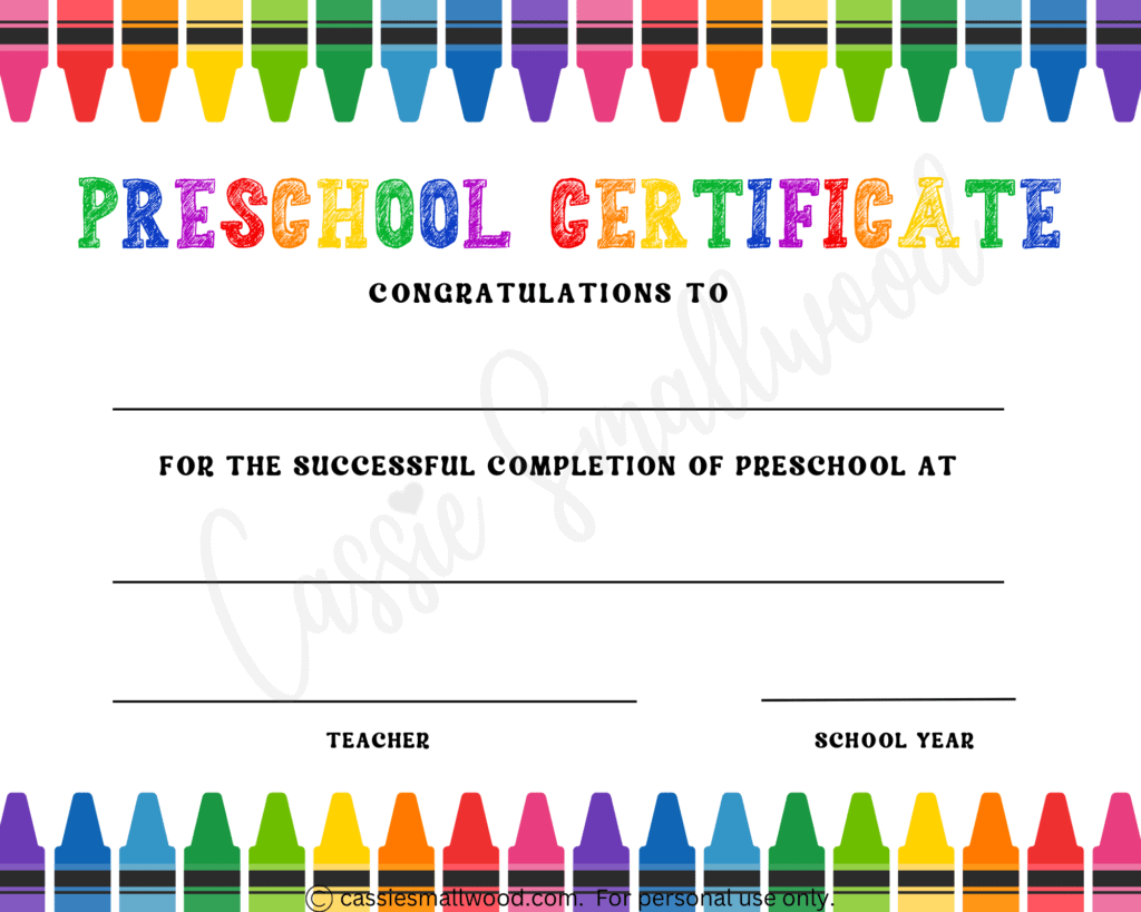 Free Printable Preschool Certificate Of Completion