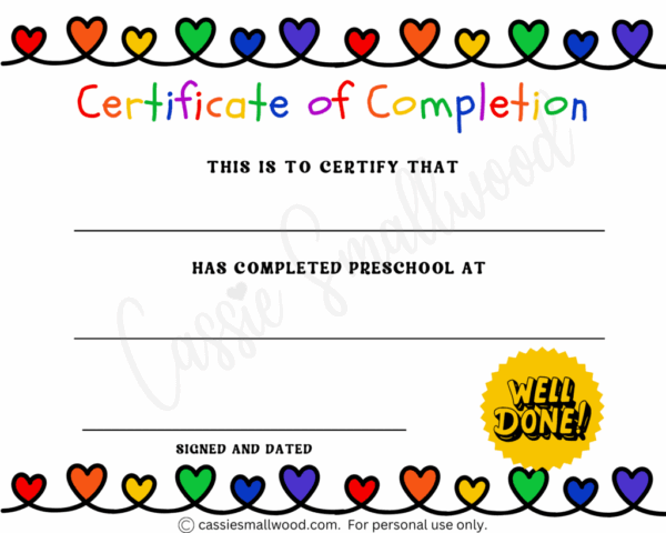 Free Printable Preschool Certificate Of Completion