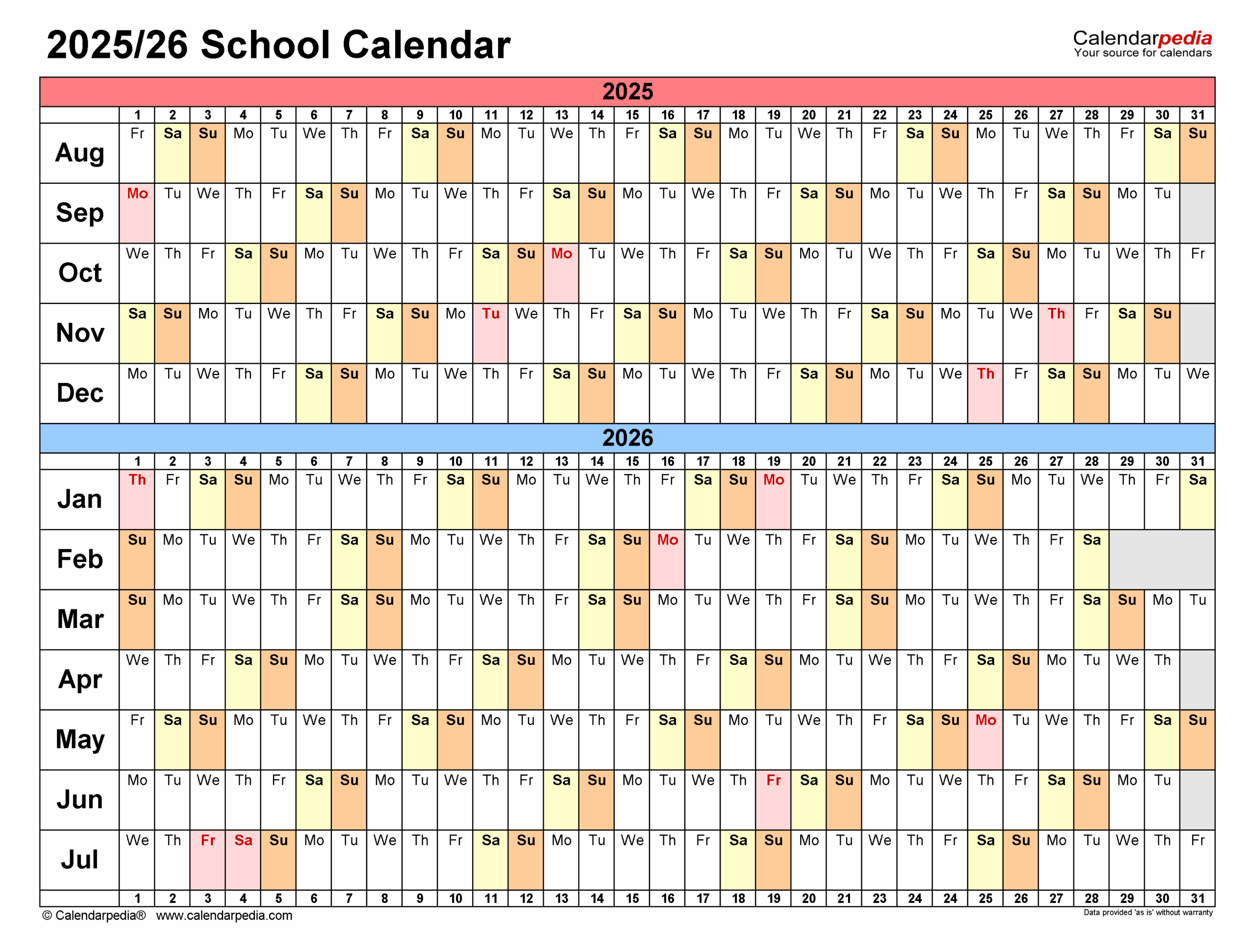 2025 2026 School Year Calendar K12 De Use Madison Disher