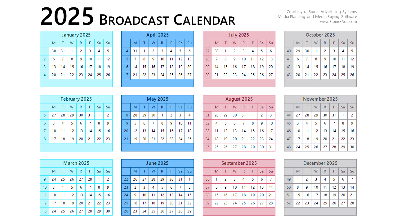 2025 Broadcast Calendar Printable Printable Calendars