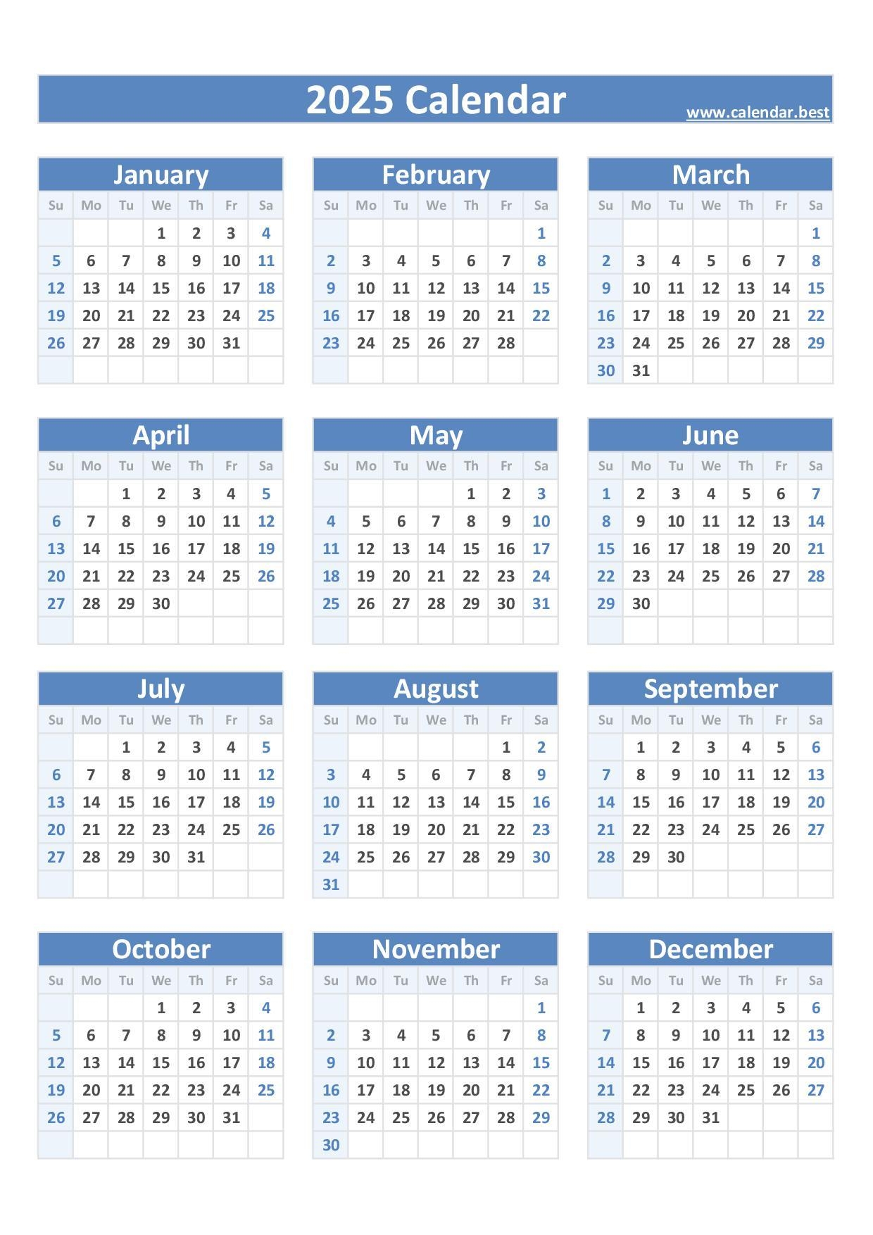 Free Printable 2025 Monthly Portrait Calendars