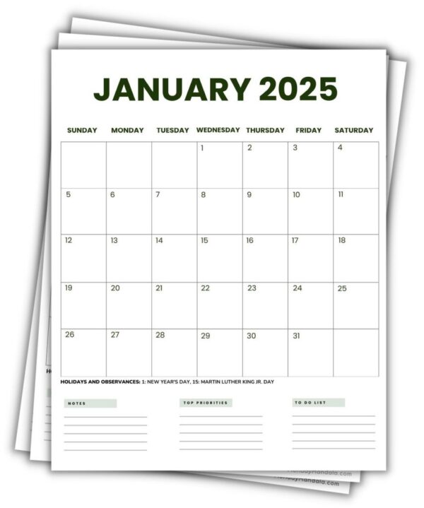 2025 Calendar Free Printable Vertical