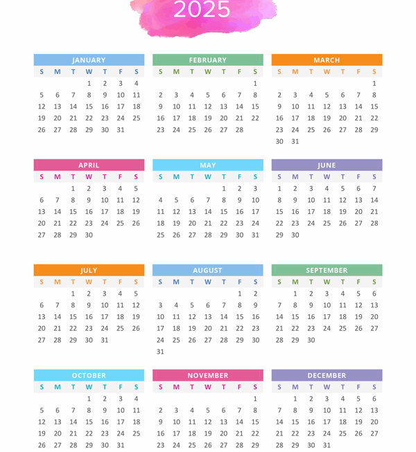 2025 Calendar Year At A Glance Printable Pdf Calendar Bobbi Chrissy
