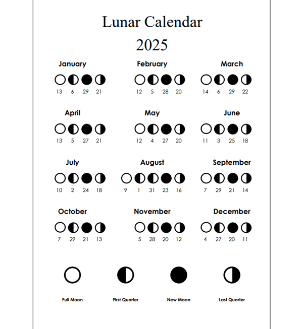 2025 Lunar Calendar Printable Free Calendar Marcus R Langton