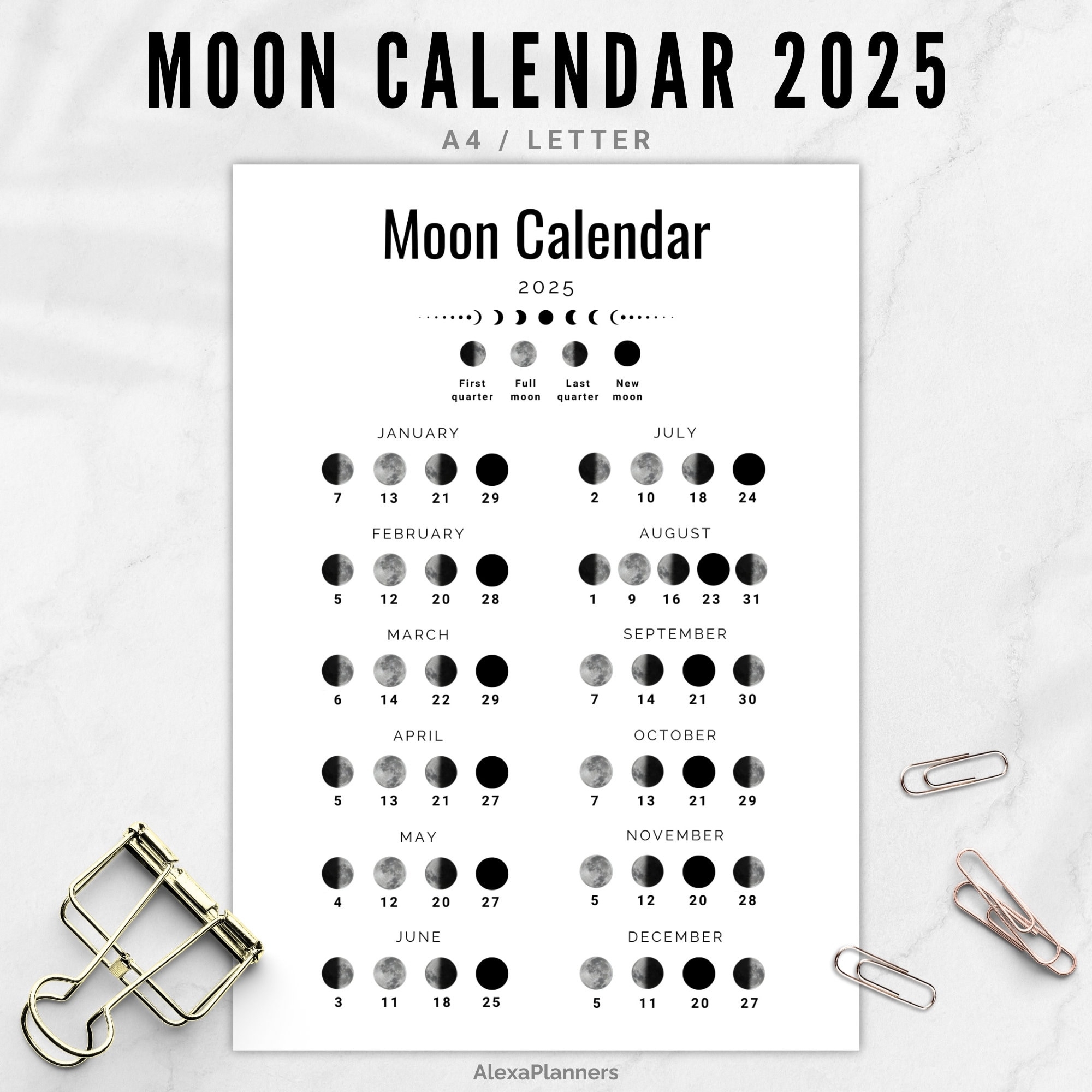 2025 Moon Phases Calendar Printable Calendars 2025