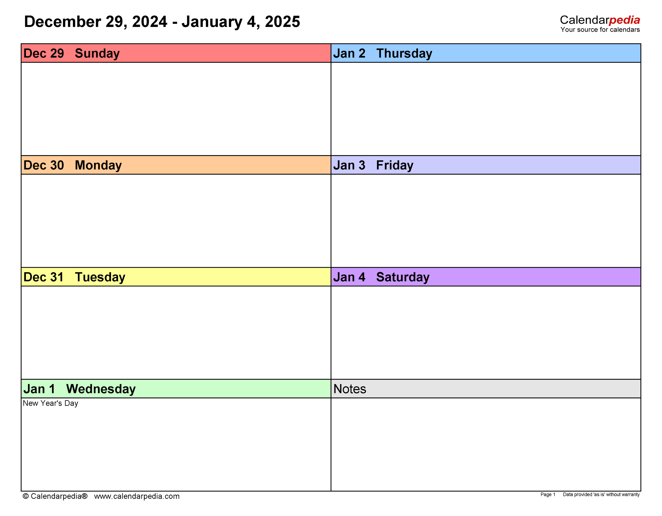 Weekly Calendar 2025 Printable
